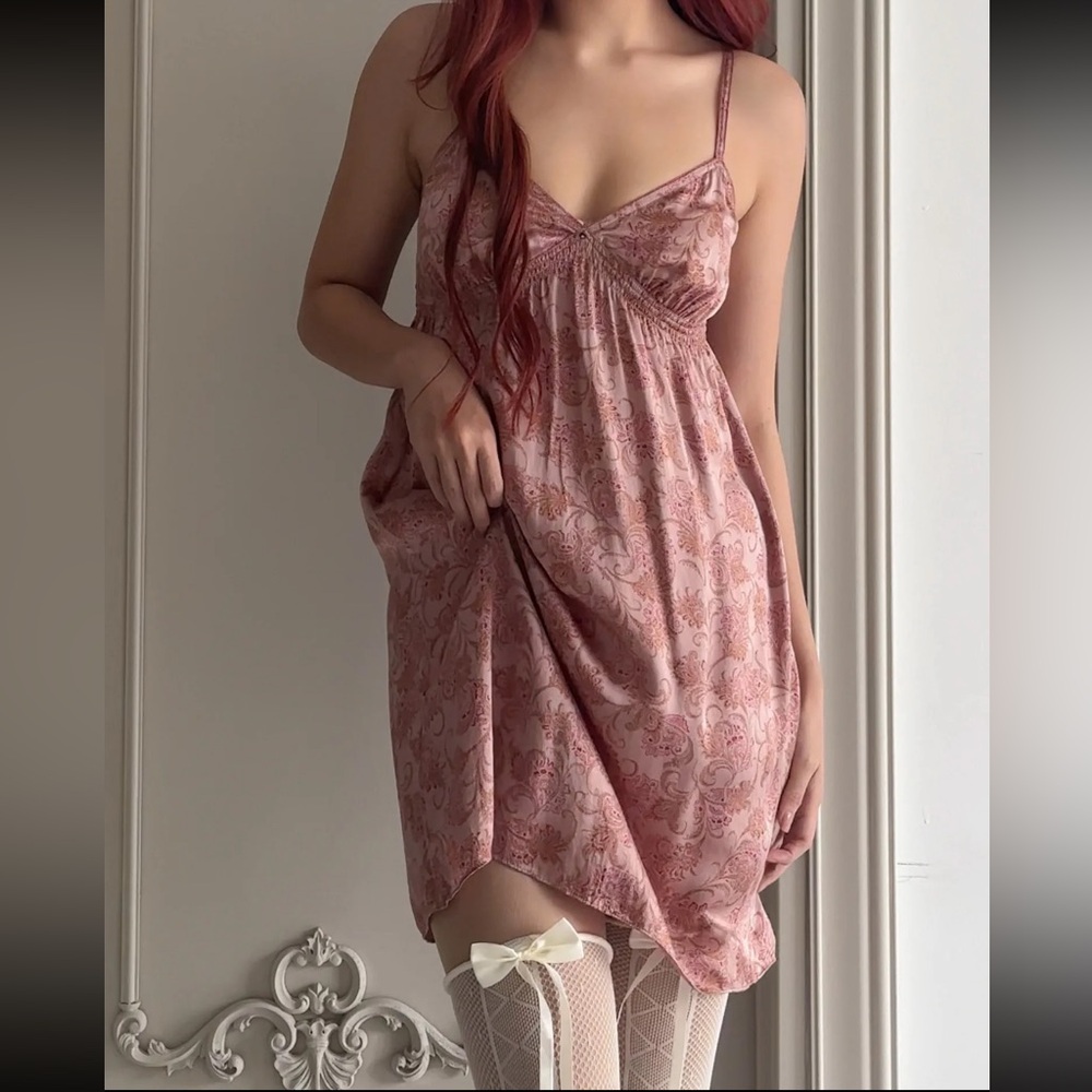 Y2K Victoria’s Secret silk floral babydoll lingerie slip dress